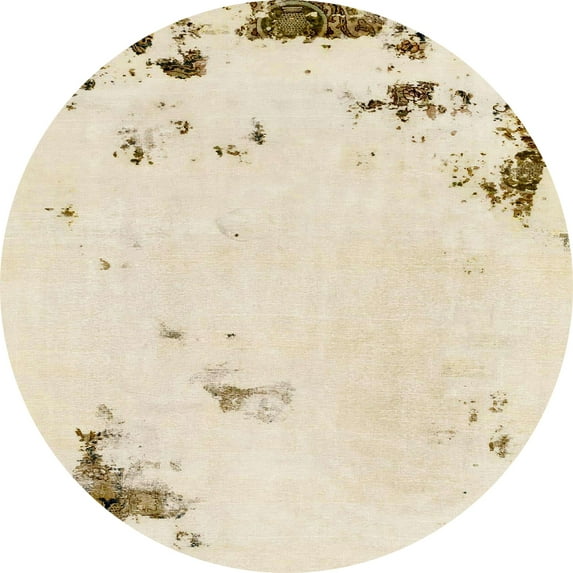 Ahgly Company Machine Washable Indoor Round Abstract Vanilla Gold Area Rugs, 3' Round