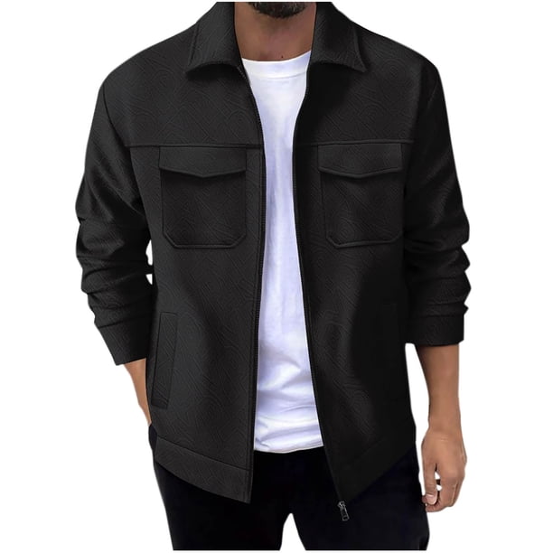 Blusa y camisa de manga larga con cuello vuelto para hombre, informal, de poliéster, con solapa, bolsillo y botones.
