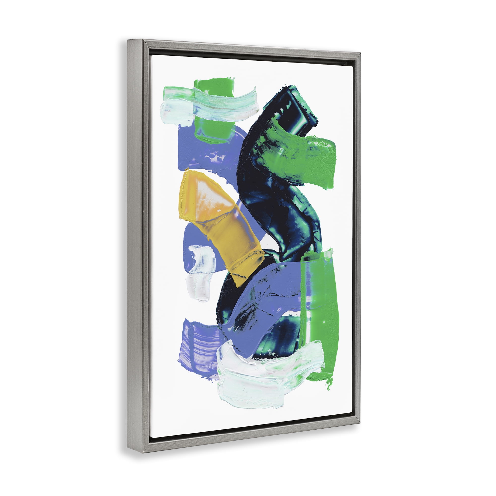 Stupell Industries Expressive Bold Brush Strokes Abstract Painting Gray Floater Framed Canvas Art Print Wall Art, 21 x 31