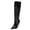 Black, variant on Women Western Pointed Closed Toe Knee High Boots Stiletto High Heel Wide Calf Pull On Long Boots Embroidery Retro Date Shoes Size 9 Navy