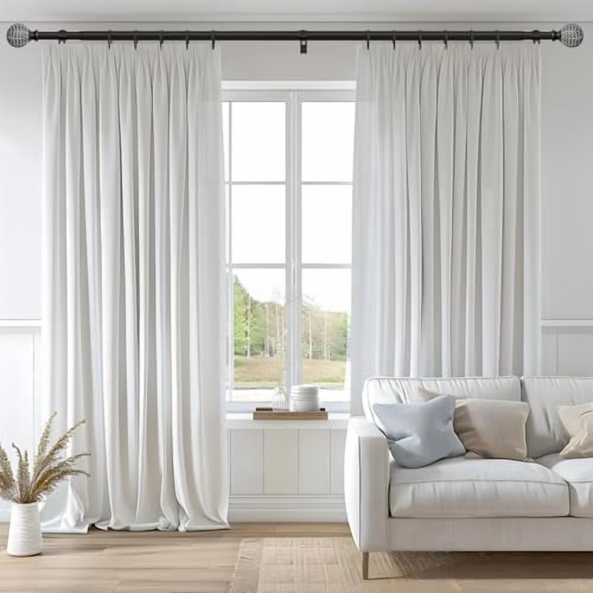 2 Pack Black Curtain Rods for Windows 28 to 48 Inch,1'' Diameter Drapery Rods with Leaf Pattern Finials,Decorative Adjustable Heavy Duty Curtain Rods Set,18-60''
