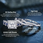 Newshe Jewellery Wedding Ring Set For Women 925 Sterling Silver Engagement 2.5ct Princess White 3pcs Cz Blue Size 8