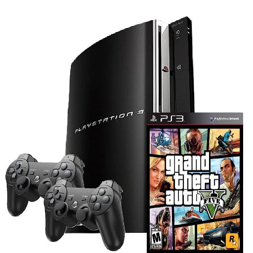 Restored Sony Playstation 3 PS3 Console Original 40GB with Grand Theft Auto V and Two Retrofam Controllers, Black, (Refurbished)