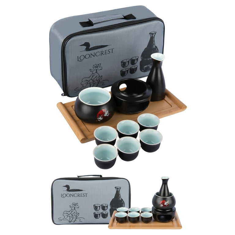 LoonCrest 10-Piece Ceramic Drinkware Set - Japanese Sake Set with