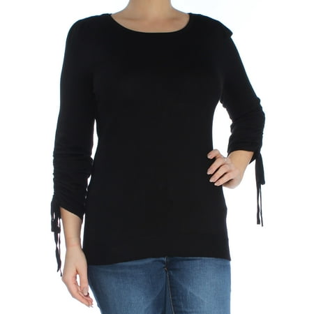 Womens 3/4 Sleeve Sweater - INC Womens Black Ruched Tie 3/4 Sleeve Jewel Neck Sweater Size: L