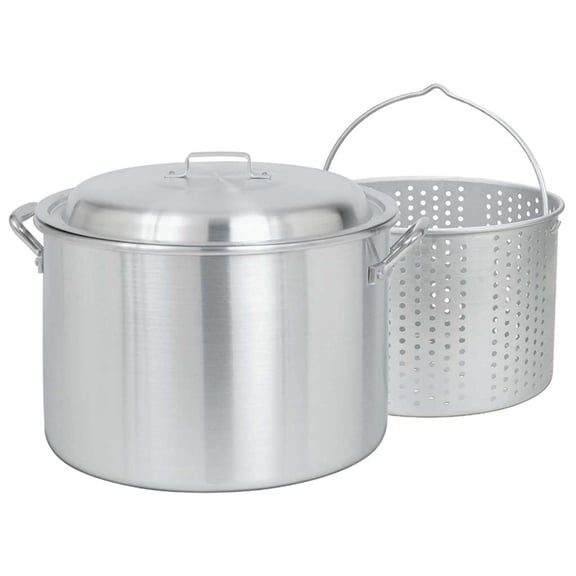 Bayou Classic 4024 Aluminum Fryer/Steamer Stock Pot with Basket & Lid, 24 Qt
