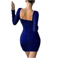 thumbnail image 6 of cfhntfmh Bodycon Dresses for Women Square Neck Long Sleeve Fall Ruched Mini Dress Slim Elegant Clubwear Dress, 6 of 7