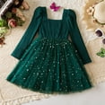 thumbnail image 5 of Razzly Child Girls Long Sleeve Dress with Bow Star Sequin Netting Holiday Party Formal Occasion Winter Fall Outfit for Toddler Kids 3-7 Years(Green,6-7 Years), 5 of 8