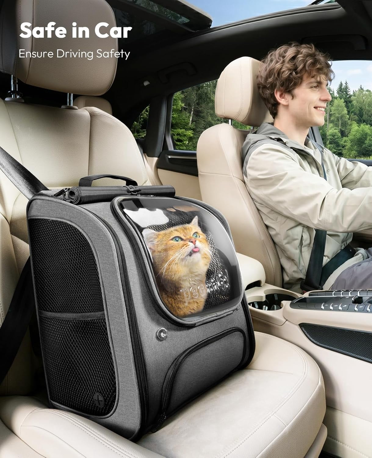 Cat Backpack Carrier, Large Space Cat Bubble Backpack, Breathable Cat Carrier, Shaded Dog Backpack Carrier, Ergonomic 3D Design for Travel, Hiking, Walk, Suitable for Shopping, Car, Vet, Gray