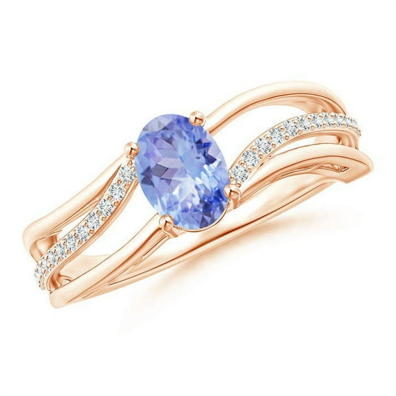 ANGARA Natural Solitaire Oval Tanzanite Bypass Ring with Diamond Accents in 14K Rose Gold for Women (Size-7x5mm) | December Birthstone, Anniversary, Jewelry Gift for Women | Natural Tanzanite Ring