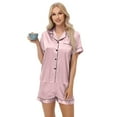 thumbnail image 5 of Xyxonk Silk Satin Pajamas for Women Set Button Down Pj Sets Classic Short Sleeve Shirt and Womens Pajama Pants Cozy Lounge 2 Piece Sleepwear Pink S, 5 of 7