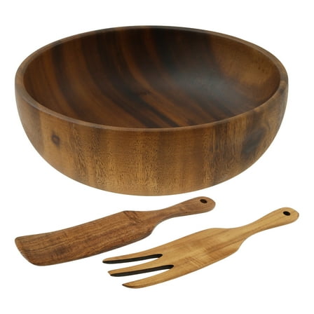 Salad Bowls, Wooden Salad Bowls Set, Large Wood Serving Bowl for Fruits, Salad, 8.5" Big Salad Bowl with Spatula and Fork