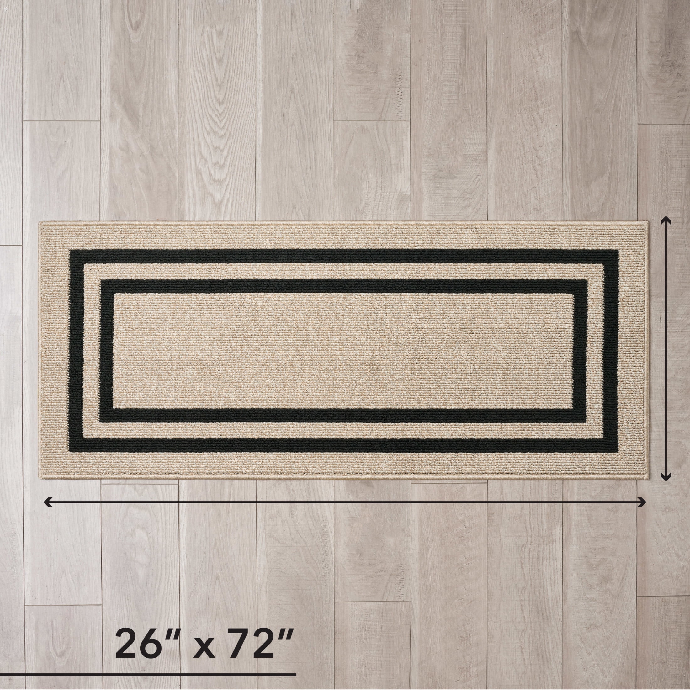 Washable Skid-Resistant Runner Rug, Border, Natural Twist and Black, 26" x 72"