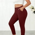 thumbnail image 6 of Women's Plus Size Leggings with Pockets Slim Fit Elastic Waisted Stretch Yoga Trouser Casual Active Long Pants (L, Wine), 6 of 7