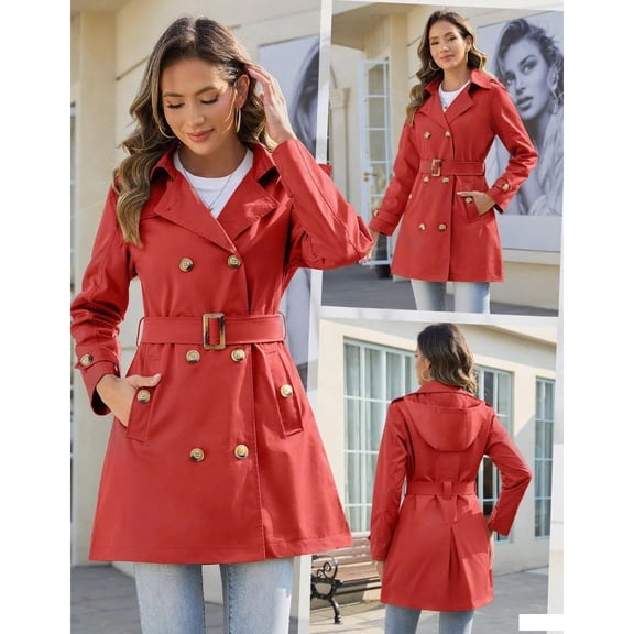 Women Double Breasted Trench Coat With a belt Windproof Fashion Overcoat Classic Lapel Long Outerwear