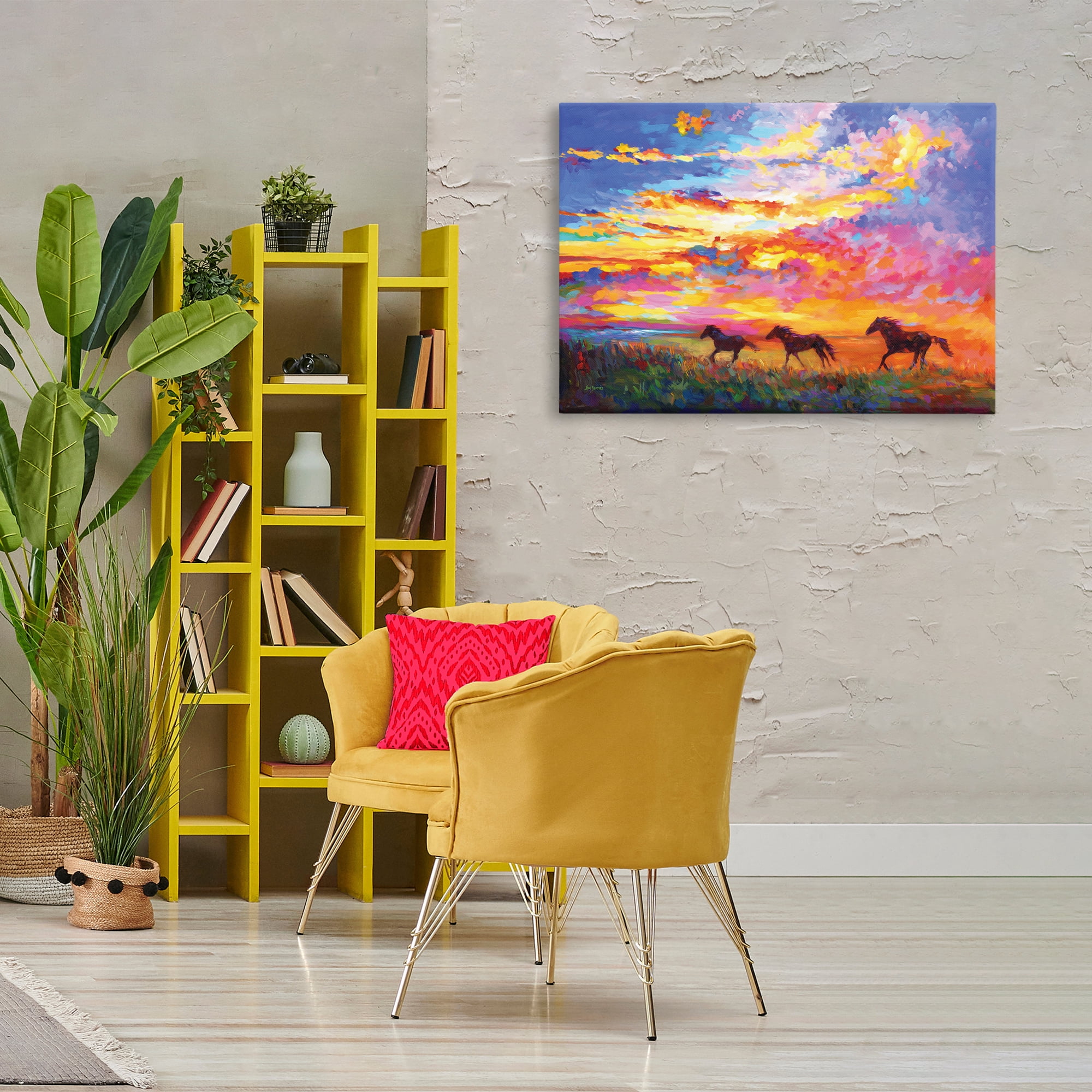 Stupell Industries Wild Horses at Sunset Landscape & Nature Painting Wrapped Canvas Art Print Wall Art, 36 x 24