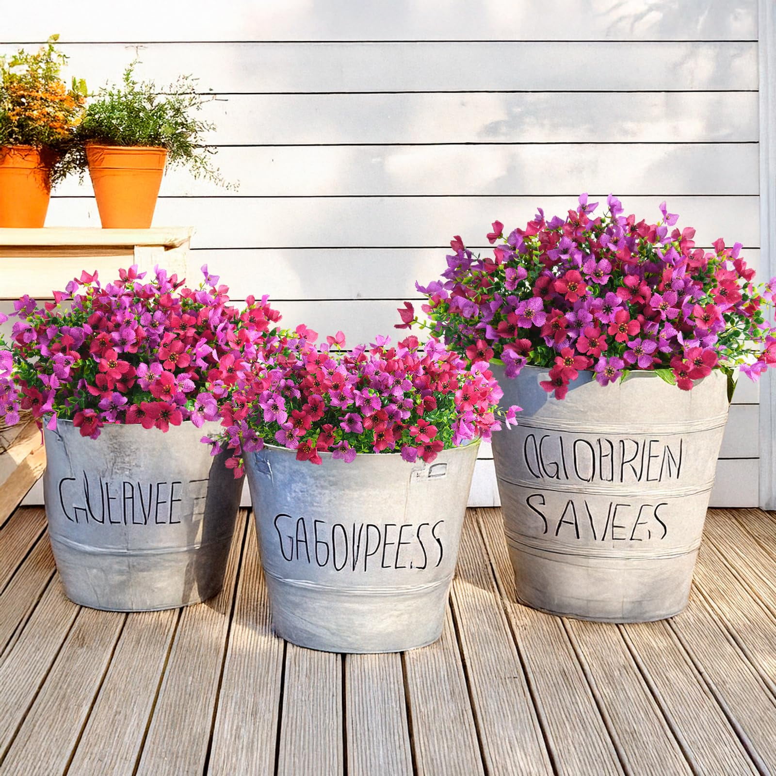 Artificial Fake Flowers for Outdoors Spring Decor 12 Bundles Faux Silk Flowers Outside UV Resistant Plants