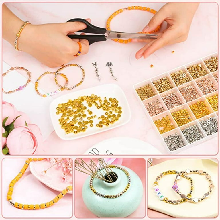 2160 Pieces Gold Spacer Beads Set, Assorted Round Star