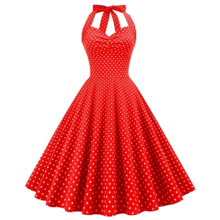 

Hfyihgf Women s Vintage Polka Dot Halter Dress 1950s Polka Dot Retro Rockabilly Cocktail Homecoming Prom Party Swing Tea Dresses(Red M)