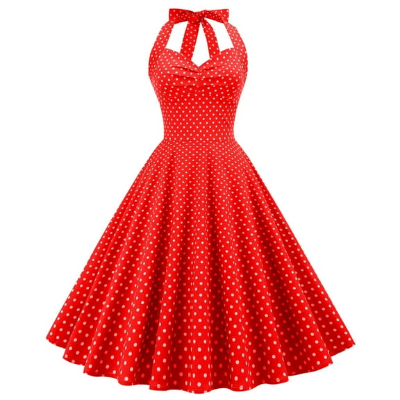 RYRJJ Women's Vintage Polka Dot Halter Dress 1950s Polka Dot Retro Rockabilly Cocktail Homecoming Prom Party Swing Tea Dresses(Red,XXL)