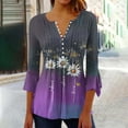 thumbnail image 2 of Htigea Womens Shirts and Tops Pleated Button Down Tunic Blouse Flare Elbow 3/4 Sleeve Tees Trendy Printed T-Shirts Soft Cozy Daily Wear Purple,XL, 2 of 5