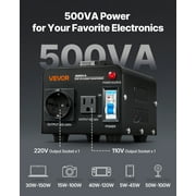 VEVOR Voltage Converter Transformer, 500W, Heavy Duty Step Up/Down Power Transformer, Convert from 110V to 220V and 220V to 110V, with US Outlet, EU Outlet, Power Cord, Circuit Breaker Protection