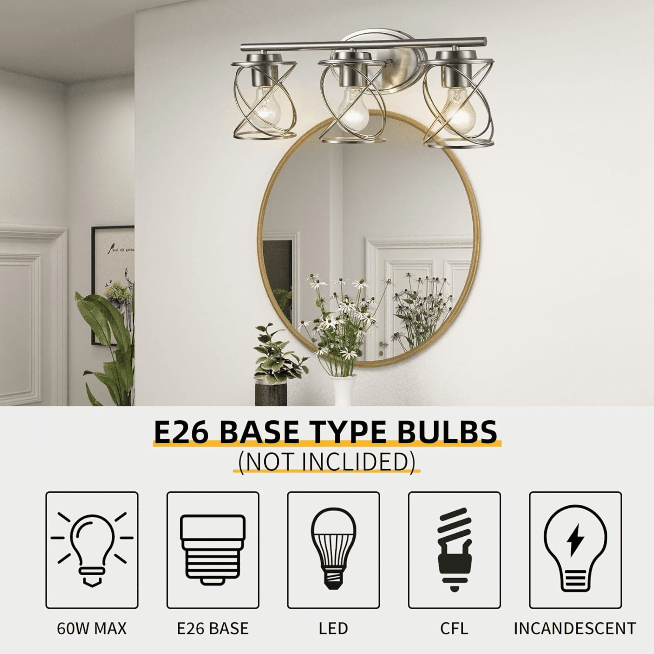 mavcadonf 3-Lights Brushed Nickel Multi Mounting Position LED Vanity Light with Clear Glass Shade