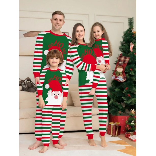 Conjuntos navideños a juego para la familia, pijamas de Papá Noel, padre, madre, niños, ropa de dormir para mamá y yo, Tops + Pantalones a rayas
