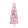 thumbnail image 1 of Pink 6ft Snow Flocked Pencil Artificial Christmas Tree – Indoor Holiday Decor with Auto Open & Steel Base, 1 of 7