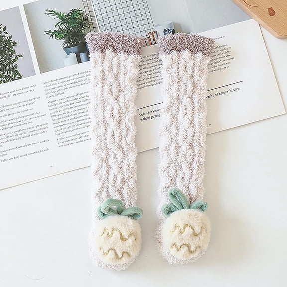 Baby Socks for 0-3 Years, Coral Fleece Thickened Floor Socks for Newborn Boys and Girls, Non-Slip, Warm and Cozy, Mid-Tube Sleeping Socks, Khaki