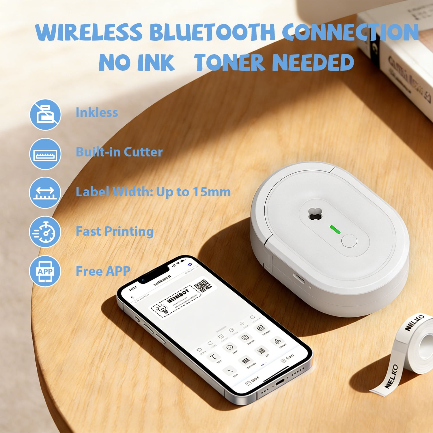 HKHKPI Label Maker Machine With Tape, Wireless Bluetooth Label Printer, Mini Labeler for School Home Office Organization, White