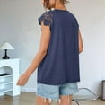 thumbnail image 4 of Blusas de Encaje para Mujer, Camisas Plisadas de Corta, Azul Oscuro, Talla S, 4 of 5