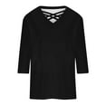 thumbnail image 2 of Ruyang 3/4 Length Sleeve Womens Tops Summer V Neck Blouses Trendy Stripe Gradient Shirts Dressy Casual Loose Tees Cotton Spandex Tee Women, 2 of 5