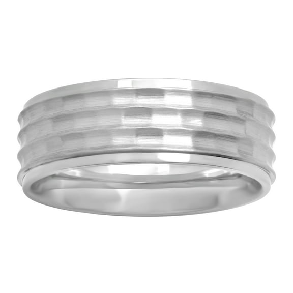 Men æs Stainless Steel 8mm Hammer Finish Triple Grooved Concave Wedding Band - Mens Ring