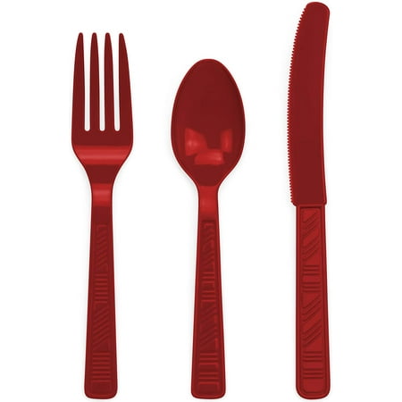

DecorRack Disposable Forks Knives Spoons Party Utensils Red (96 Pcs)