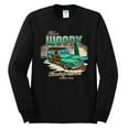 thumbnail image 2 of Wild Bobby, 1946 Vintage Ford Woody Chasing Waves Cars and Trucks Mens Long Sleeve Shirt, Black, Small, 2 of 3