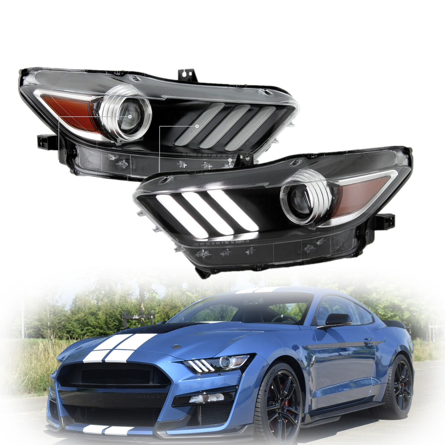LABLT Driver & Passenger Side LED Tube Projector Headlight Assembly