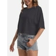 thumbnail image 4 of Women's Comfy Basic Workout Gym Short Sleeve Crop Tops Casual Loose Oversized T-Shirts, 4 of 6