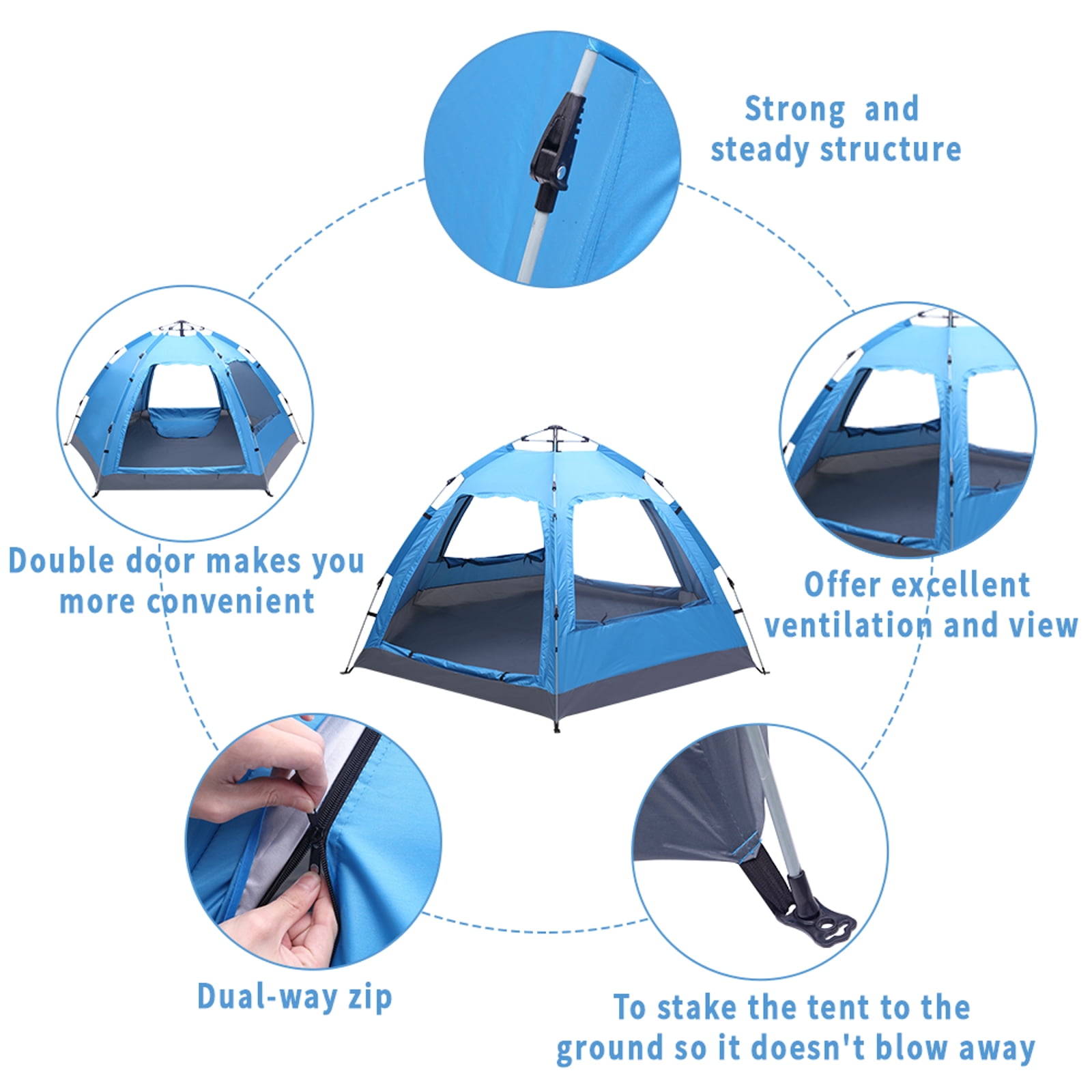 IVV Instant Setup Family Tent for 4–6 People, Waterproof Dome Shelter with Double Doors, Mesh Windows & Carry Bag - Blue
