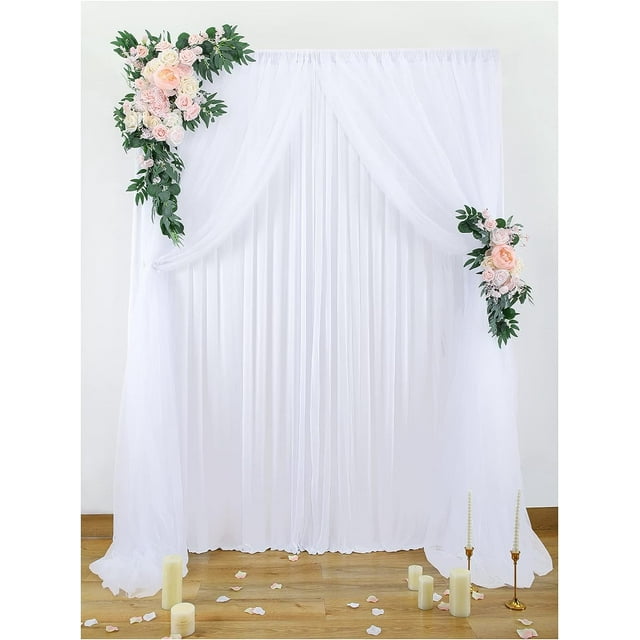 5 X 7FT White Backdrop Curtain, 3 Layers High-Density Party Backdrop Curtain Panels Stage, Photo Backdrop