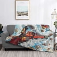 thumbnail image 2 of Honeii Red Train Hot Air Balloon print throw blanket, crafted from cozy cotton flannel, offers versatile home decor as a bedding suitable for all seasons.-60"x50", 2 of 6