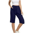 thumbnail image 3 of Wlynlyn Womens Capri Pants Summer Drawstring Casual Shorts with Pockets High Waisted Knee Length Lounge Shorts, 3 of 10