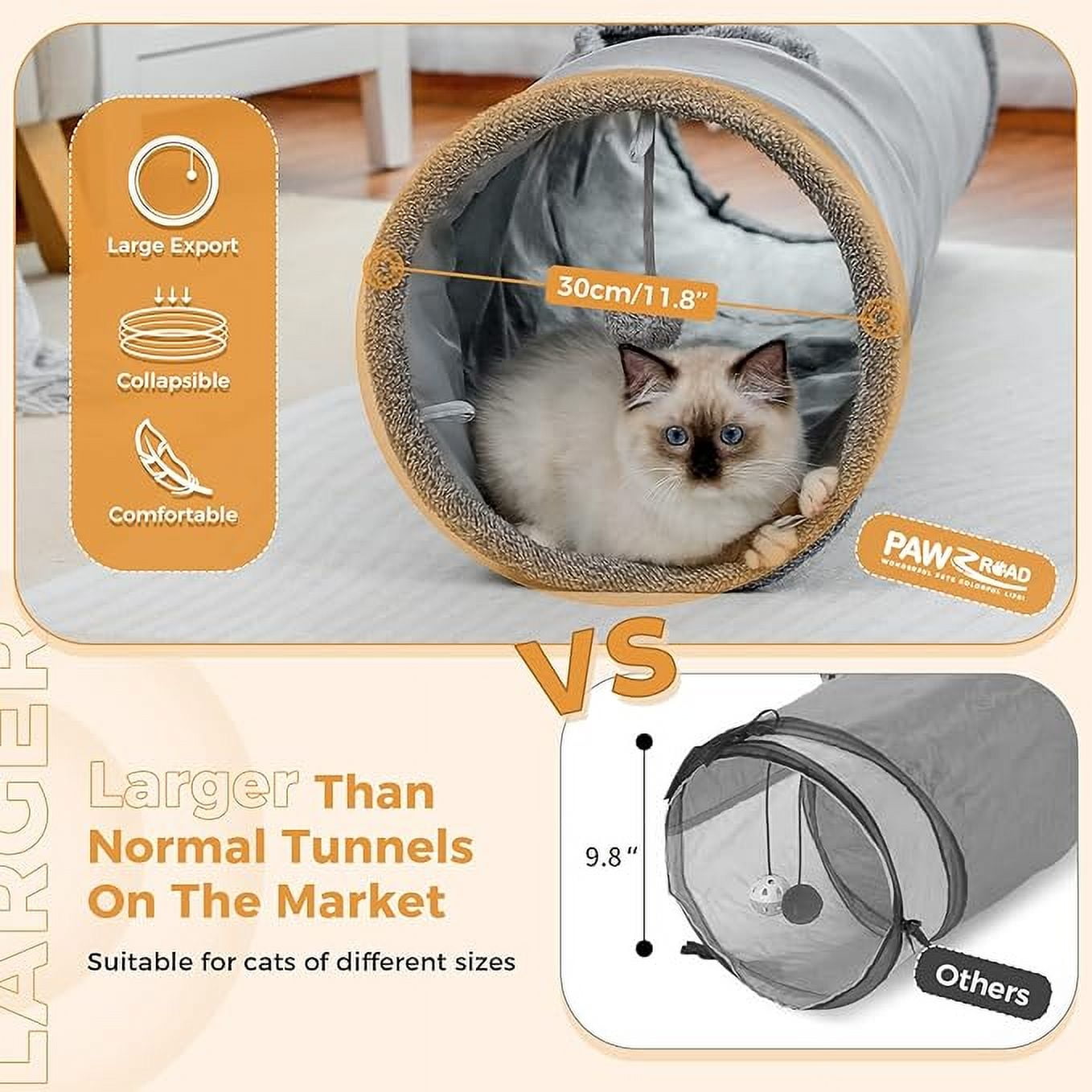Cat Tunnel 51 Inches Long Cat Toys Collapsible Tunnel 12 Inches in Diameter Large Cat Tube for Big Cat,Rabbits and Puppy- Large