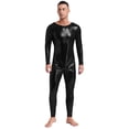 thumbnail image 3 of YONGHS Men's One Piece Shiny Metallic Patent Leather Jumpsuit Zentai Slim Fit Unitard Bodysuit Black 3XL, 3 of 6