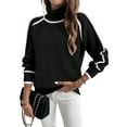 thumbnail image 3 of Fall Sweaters for Women Trendy Cute Cozy - Long Sleeve Colorblock Knitted Pullover Tops Black S, 3 of 9