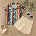 thumbnail image 2 of XUELUO Baby Boys Casual Outfit Sets Summer Cartoon Bull Head Print Lapel Botton Down Short Sleeve T Shirt Tops Shorts Gentleman Two Piece Activewear,Beige,12-18 Months, 2 of 6