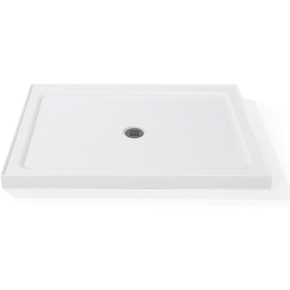 QinaQin 32 x 48Inch Shower Base,Rectangular Acrylic Shower Pan Tray with Center Stainless Steel Drain,Slip Resistant Textured Surface for Modern Bathroom Floor,White