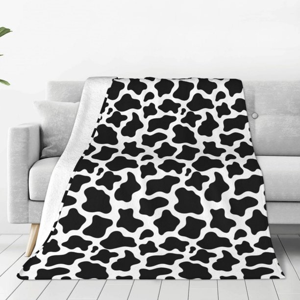 Balery Cow Print Black White Manta de Felpa Suave y Acogedora – Cobija de Franela Aterciopelada para Cama, Lavable y Cálida para Sofá, Mascotas, Transpirable-50"x40"