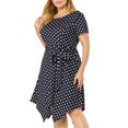 thumbnail image 1 of Women's Plus Size Dress High Low Short Sleeve PolDots Dresses Navy Blue 3X, 1 of 7