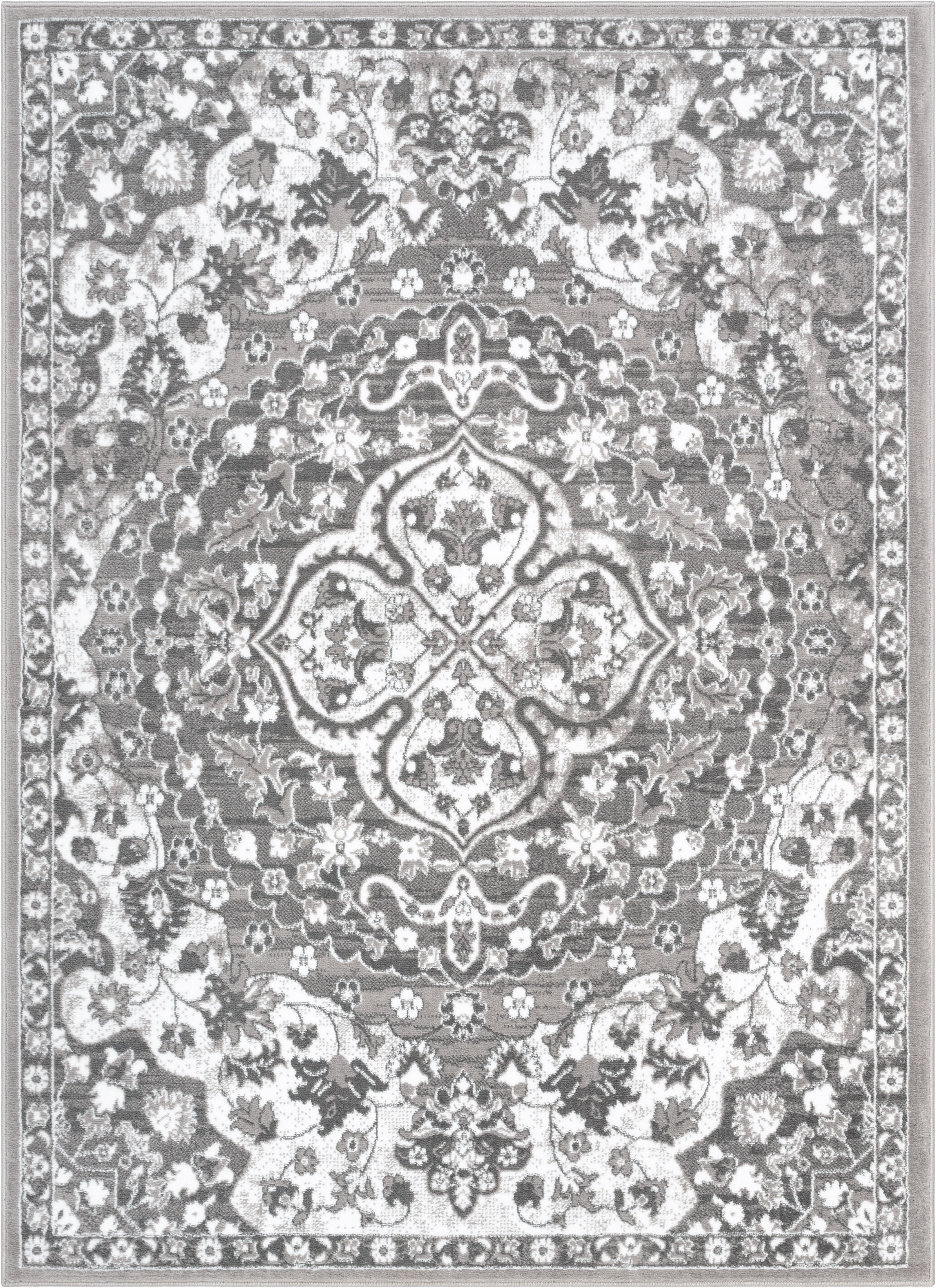 Well Woven Granda Grey Traditional Oriental Medallion Floral Area Rug 8x10 (7'10" x 9'10")